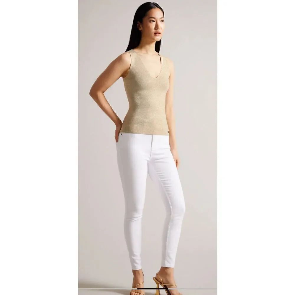 Ted Baker London SHARLEE Knitted Fitted Vest with Metallic Thread NWT Size 4/US